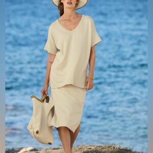 Peruvian Connection Natural Tangier Top Pima Cotton Silk Relaxed Fit Yellow M